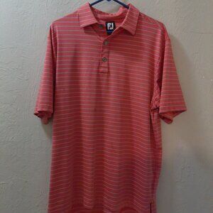 FootJoy Men’s L Performance Golf Polo Coral Red White Stripe Size Large